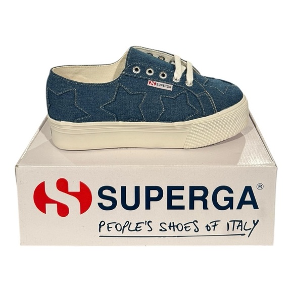 Superga Shoes - SUPERGA x LIZZY Denim Patch Star Low Top Platform Sneakers Size 7.5 NEW